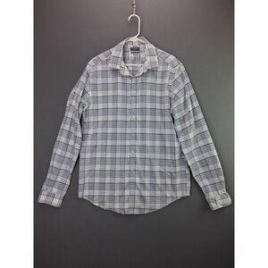 Van Heusen Dress Shirt Flex Slim Fit L  Blue Plaid Ultra Wrinkle Free Stretch